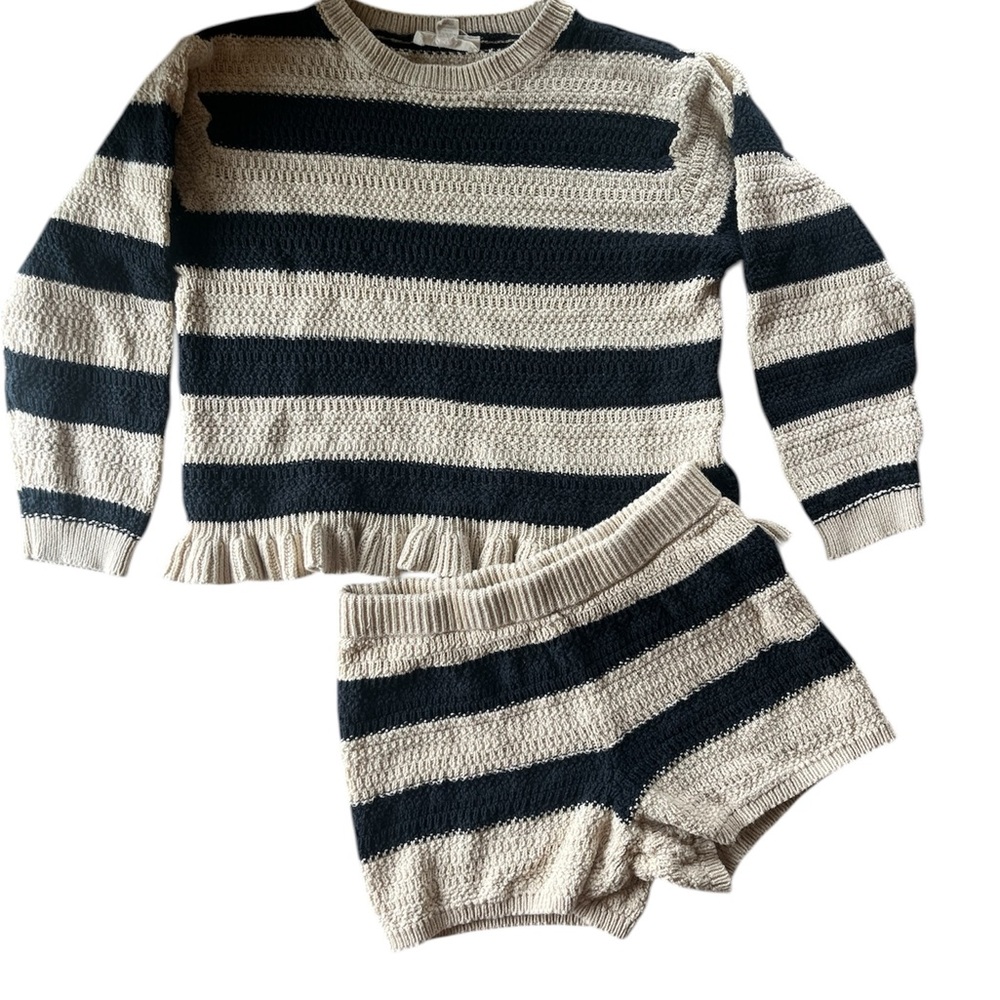 Jessica Simpson Navy Cream Striped Cotton Knit Sweater Set 6 Coastal Boho